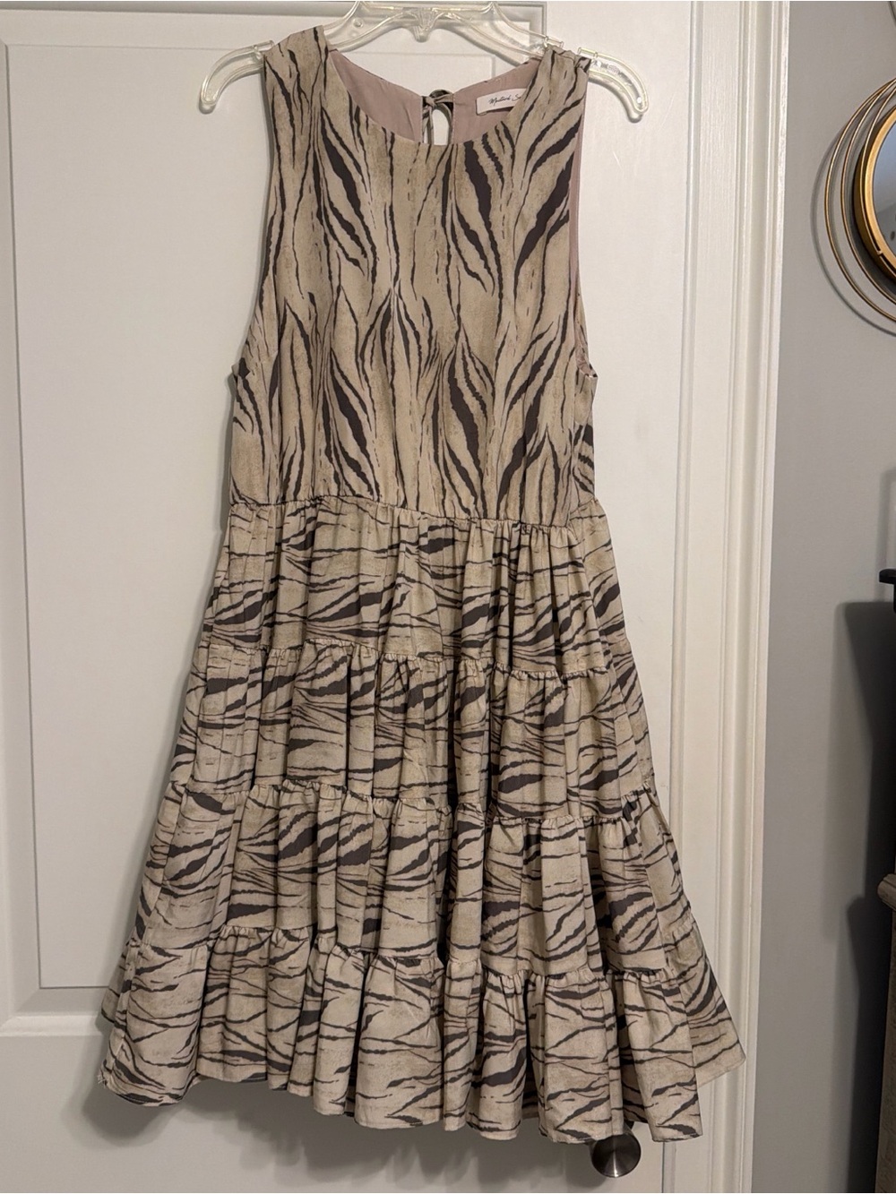 Beige Zebra-Print Tiered Sundress